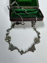 Vintage Silver Tone Butterfly Flowers Paste Necklace
