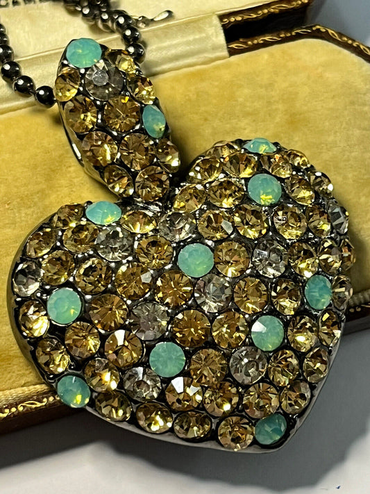 Vintage Statement Diamanté Heart Pendant Necklace