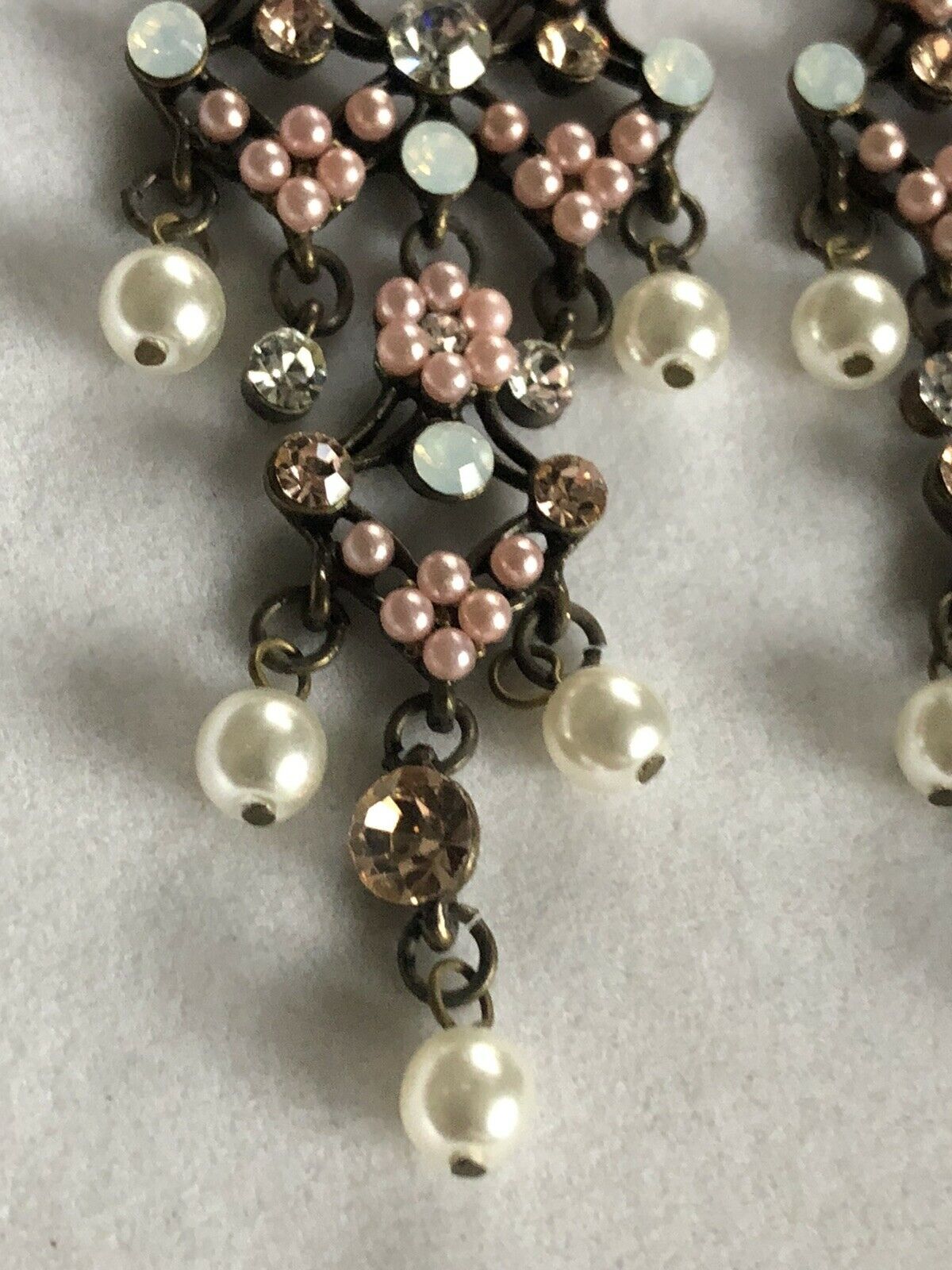 Vintage Faux Pearl Diamanté Drop Earrings Statement Runway