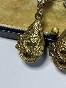 Vintage Gold Tone Locket Drop Earrings