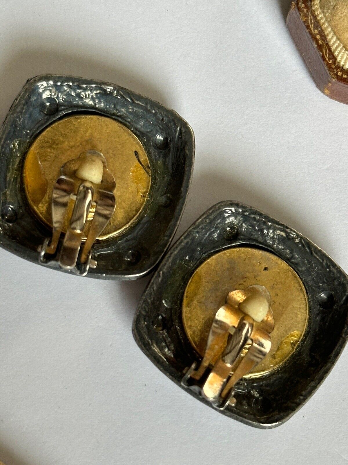 Vintage Gold Silver Tone Etruscan Clip On Earrings