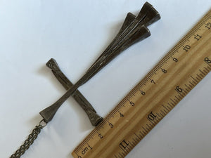 Vintage Large Metal Cross Crucifix Pendant Necklace