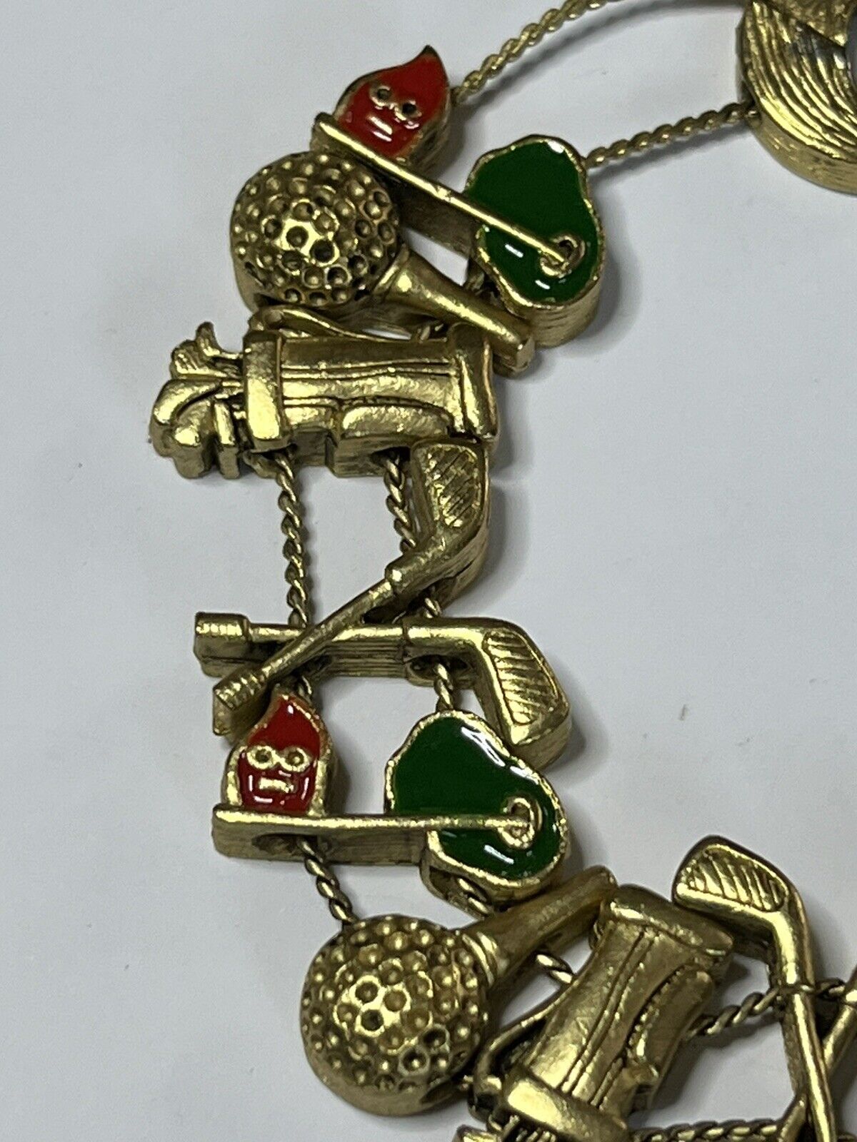 Vintage Gold Tone Golfing Enamel Bracelet