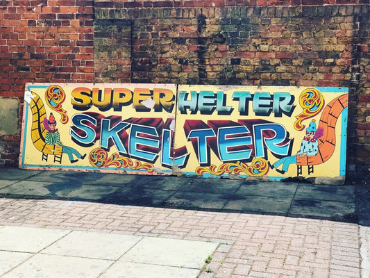 Original 1970's LARGE Fairground Helter Skelter Painted Wooden Sign