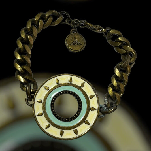Vintage Signed Yellow Green Enamel Bracelet