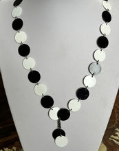Vintage Black And White Metal Discs Long Length Necklace
