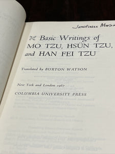 Basic Writings Of Mo Tzu, Hsun Tzu & Han Fei Tzu First Edition From Publisher