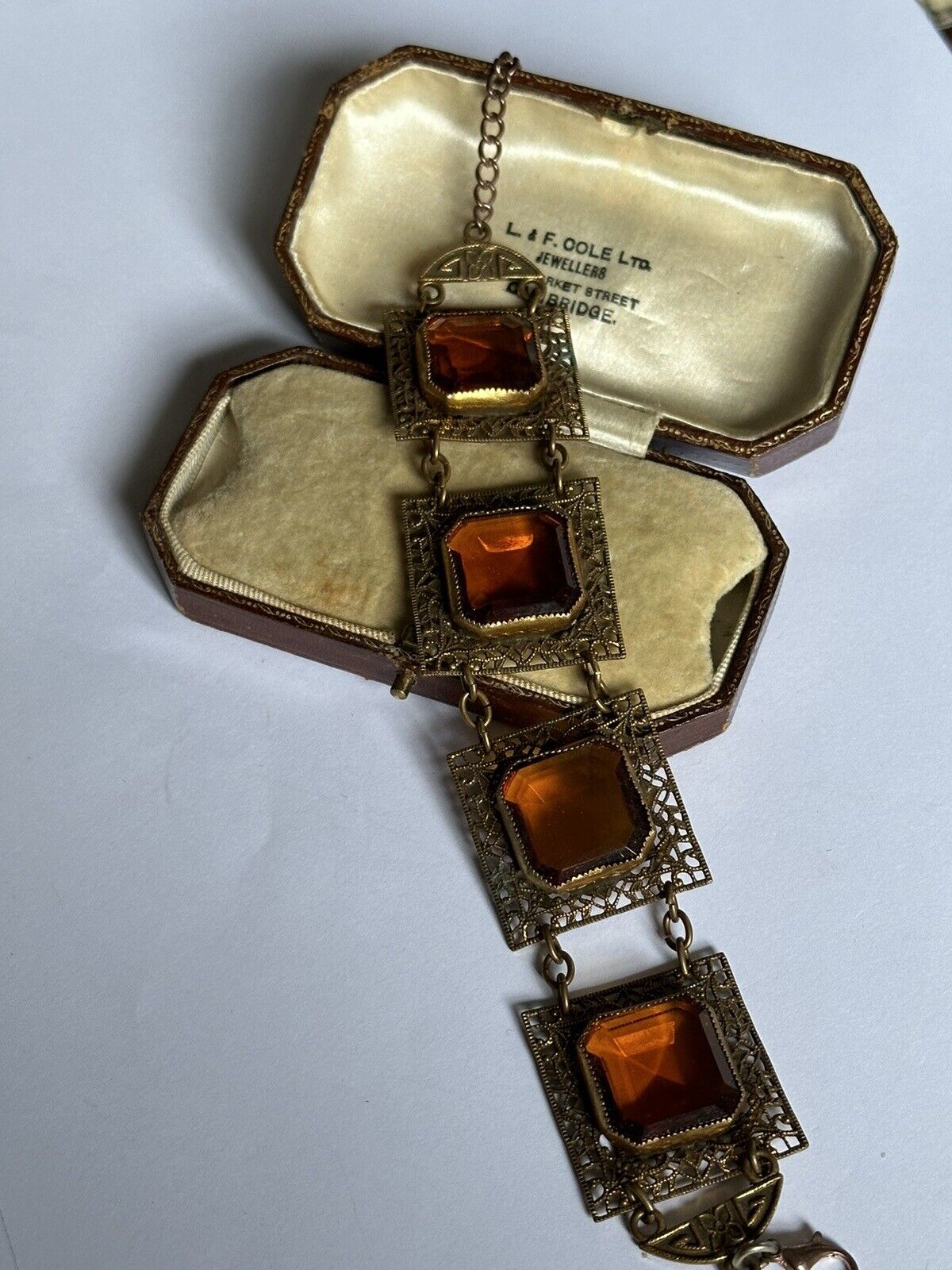 Vintage Amber Czech Crystal Metal Bracelet