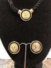 Vintage Gold Tone Centurion Black Ripe Necklace And Clip Earring Set