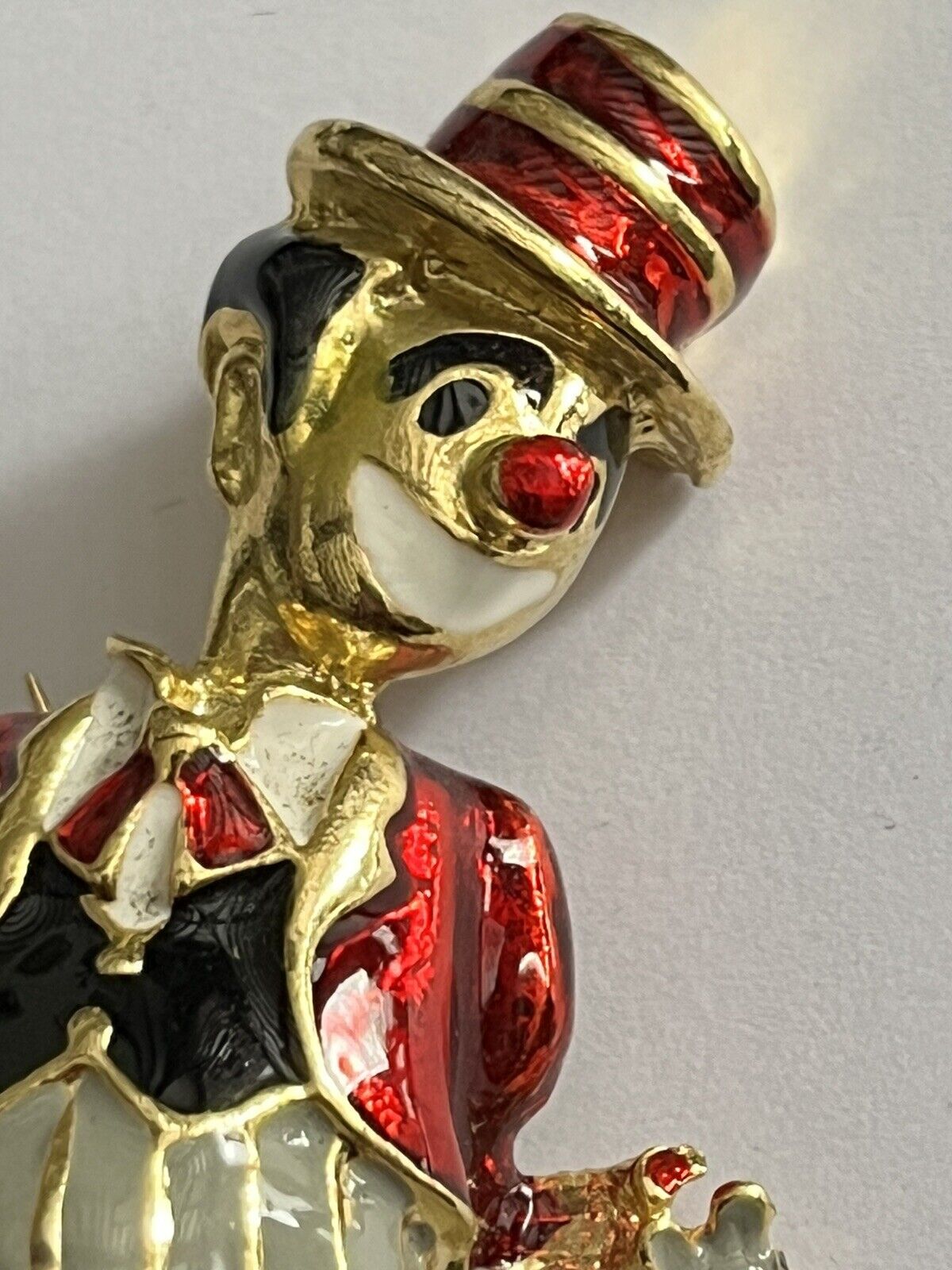Vintage Gold Tone Enamel Red Clown Brooch