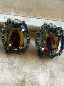 Vintage Rainbow Glass Clip On Earrings Earrings