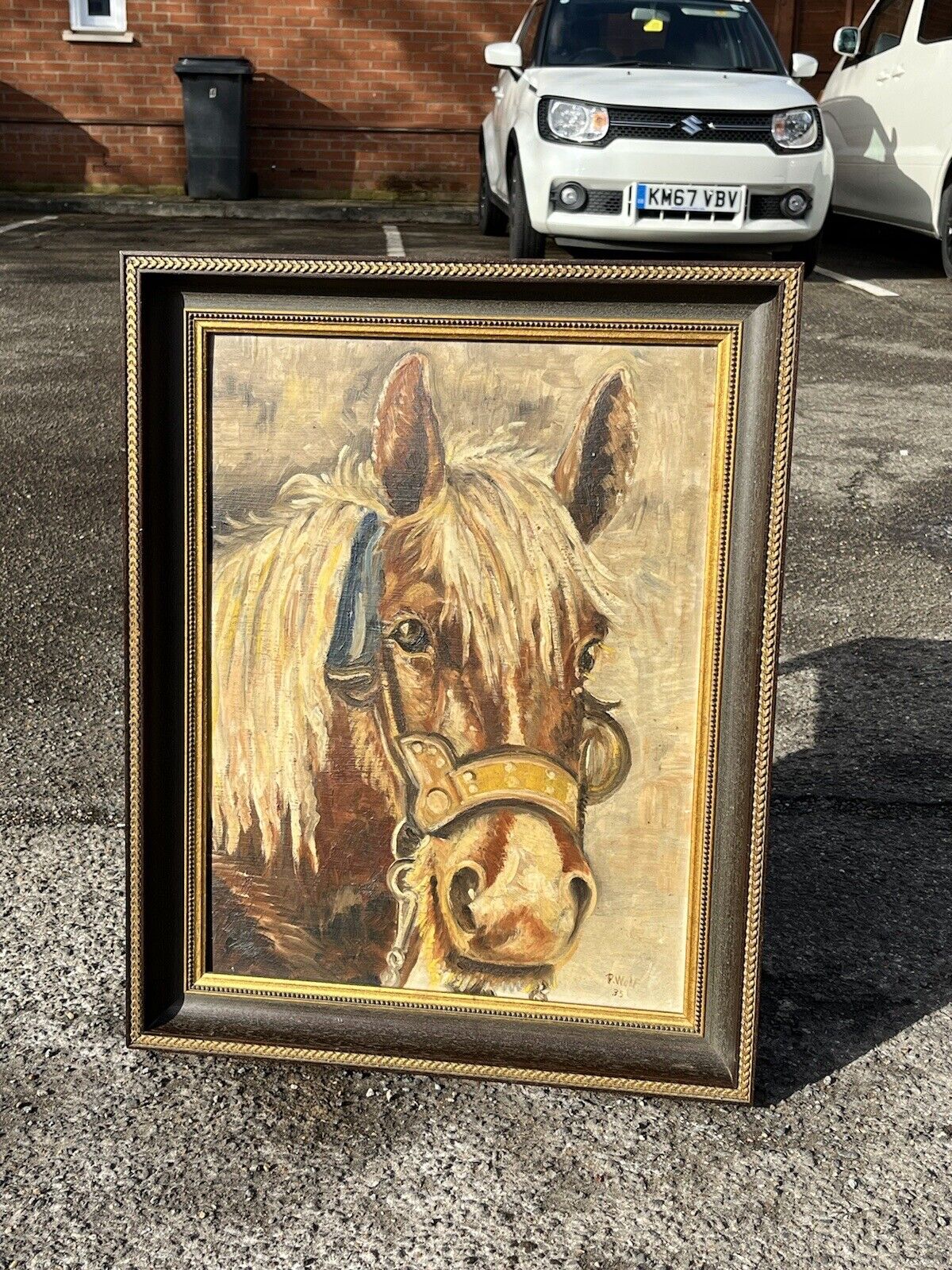 Horse Oil Painting, Signed P Wolf 1935