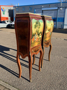 A Pair Of French Style Drinks Cabinets With Ormolu, Marble& Painted Decoration