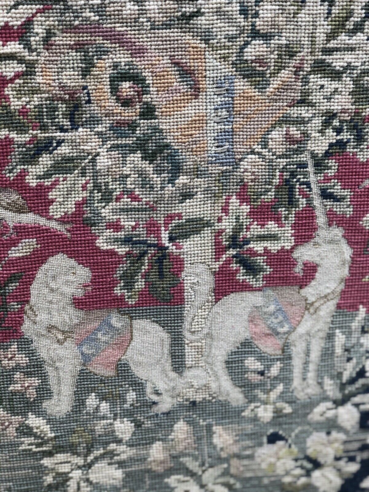 Antique fire screen with tapestry, fully height  adjustable