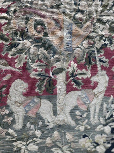 Antique fire screen with tapestry, fully height  adjustable