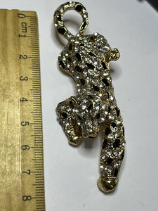 Vintage Gold Tone Diamanté Leopard Statement Brooch