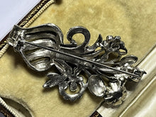 Vintage Silver Tone Marcasite Faux Pearl Flower In Vase Brooch