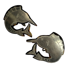 Antique Natural Marine Shell Engraved Silver Swordfish Screwback Earrings