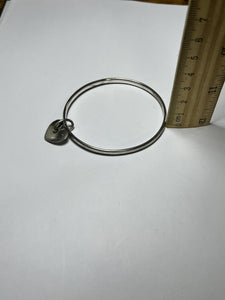 Vintage Silver 925 Diamond Heart Charm Bracelet Bangle