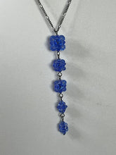 Vintage Silver Tone Blue Beaded Drops Necklace