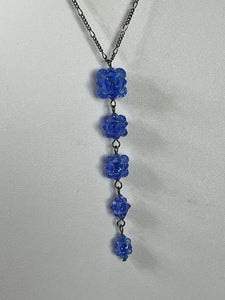 Vintage Silver Tone Blue Beaded Drops Necklace