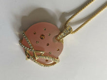 Vintage 1980s Gold Tone Peach Diamanté Pendant Necklace