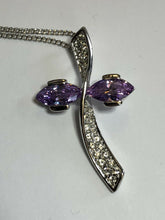 Vintage 1980s Rhodium Plated Purple Crystal Necklace New Old Stock