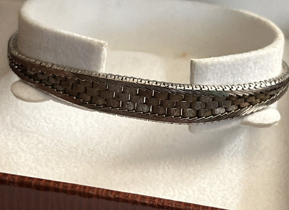 Vintage Silver 925 Stylish Two Tone Modernist Bracelet 13.82g