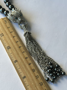 Vintage Faux Pearl Long Length Door Knocker Runway Necklace