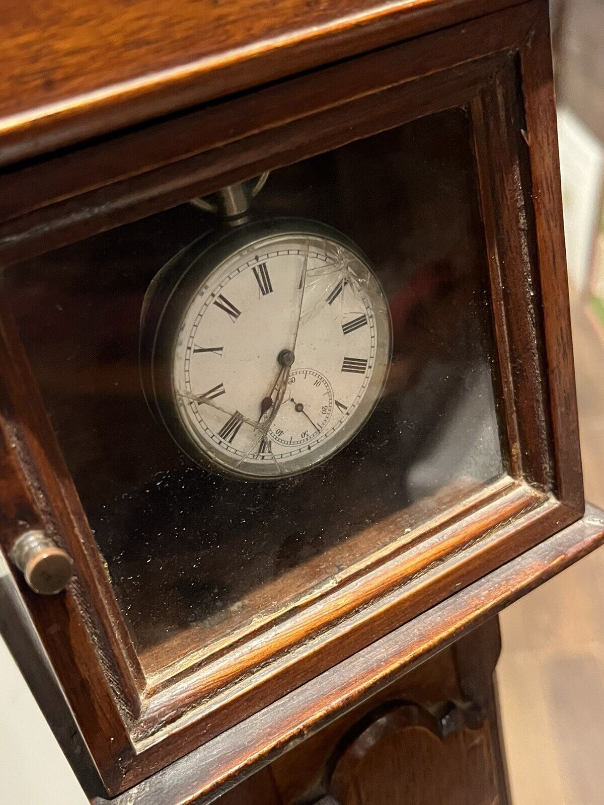 Pocket Watch Holder. Miniature Mahogany Longcase. We Ship Worldwide.