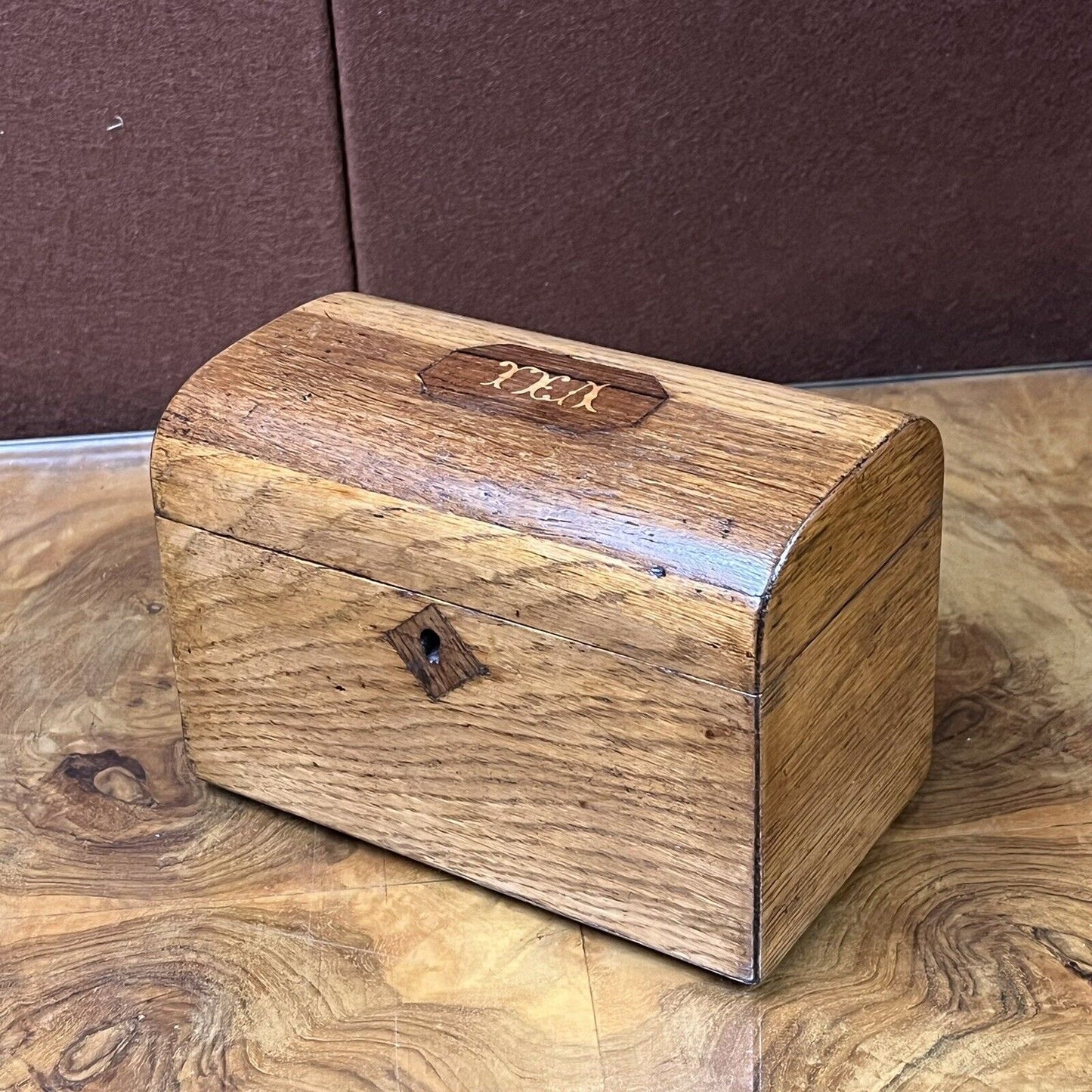 Antique Georgian Inlaid Oak Dome Top Tea Caddy