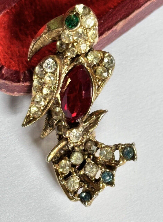 Vintage Gold Tone Diamanté Bird Brooch