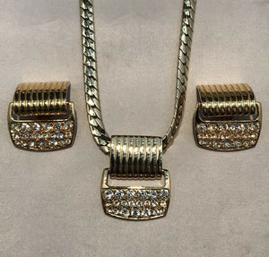 Vintage 1980s Diamanté Necklace And Clip On Earring Set