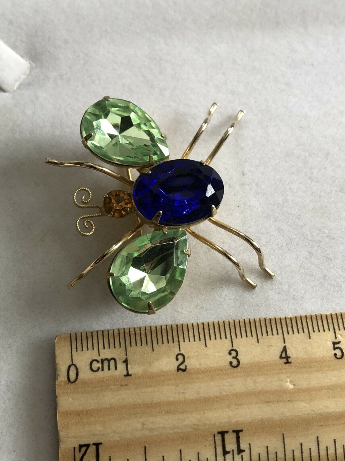 Vintage Diamanté Statement Green Blue Bug Brooch