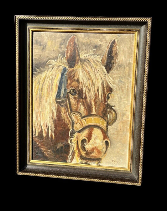 Horse Oil Painting, Signed P Wolf 1935