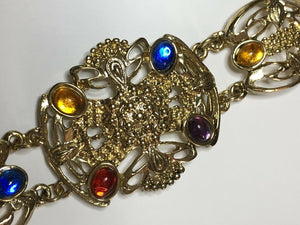 Vintage Multicoloured Cabochon Gold Plated Bracelet