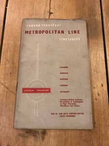 London Transport Metropolitan Line 1948 Timetable