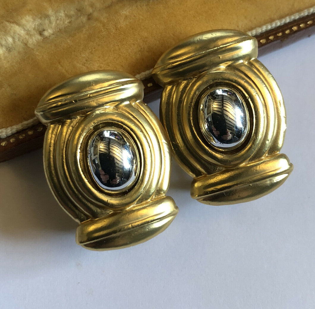 Vintage Gold And Silver Tone Etruscan Style Clip On Earrings