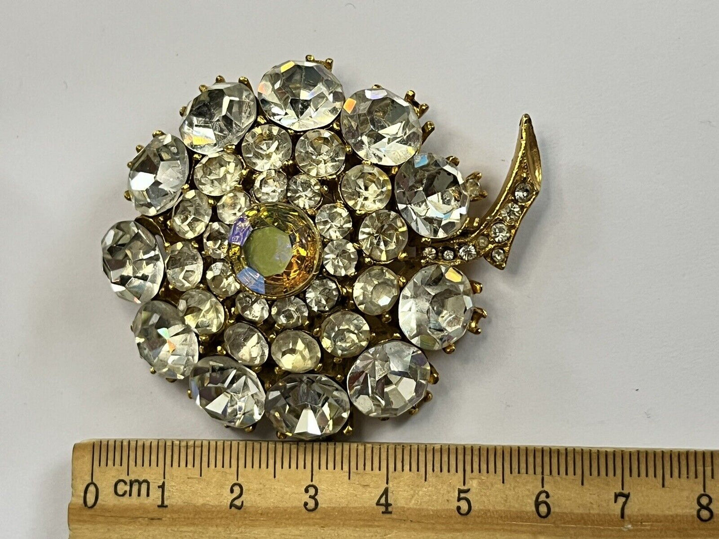 Vintage Signed Sphinx Statement Diamanté Flower Brooch