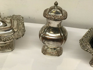 Silver Plate Salt And Pepper And Mustard Condiment Set