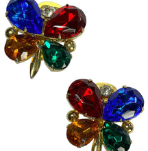 Vintage 1980s Statement Butterfly Multicoloured Diamante Clip On Earrings