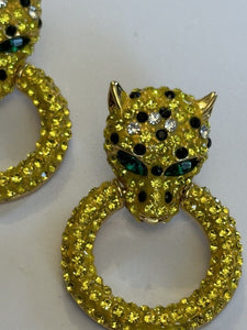 Vintage Butler And Wilson Yellow Diamanté Leopard Door Knocker Earrings