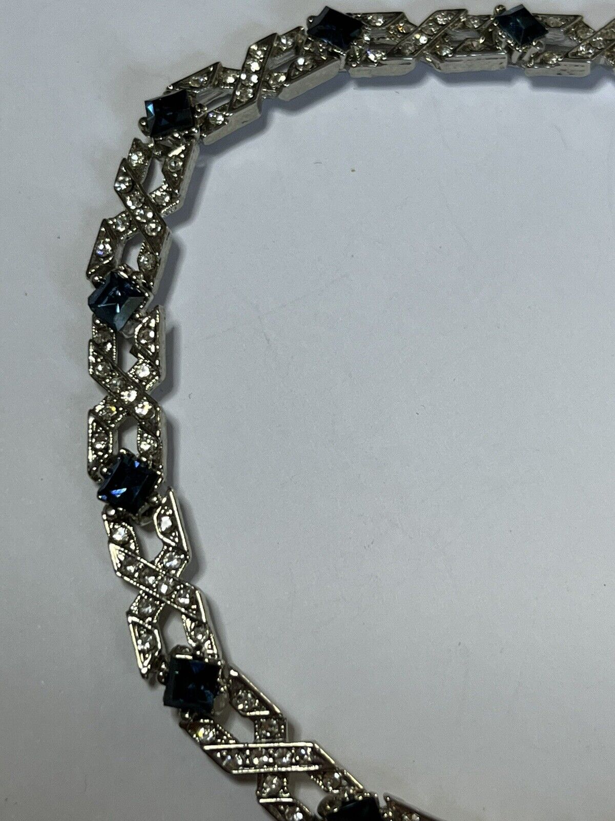 Vintage Silver Tone Clear Blue Diamanté Bracelet