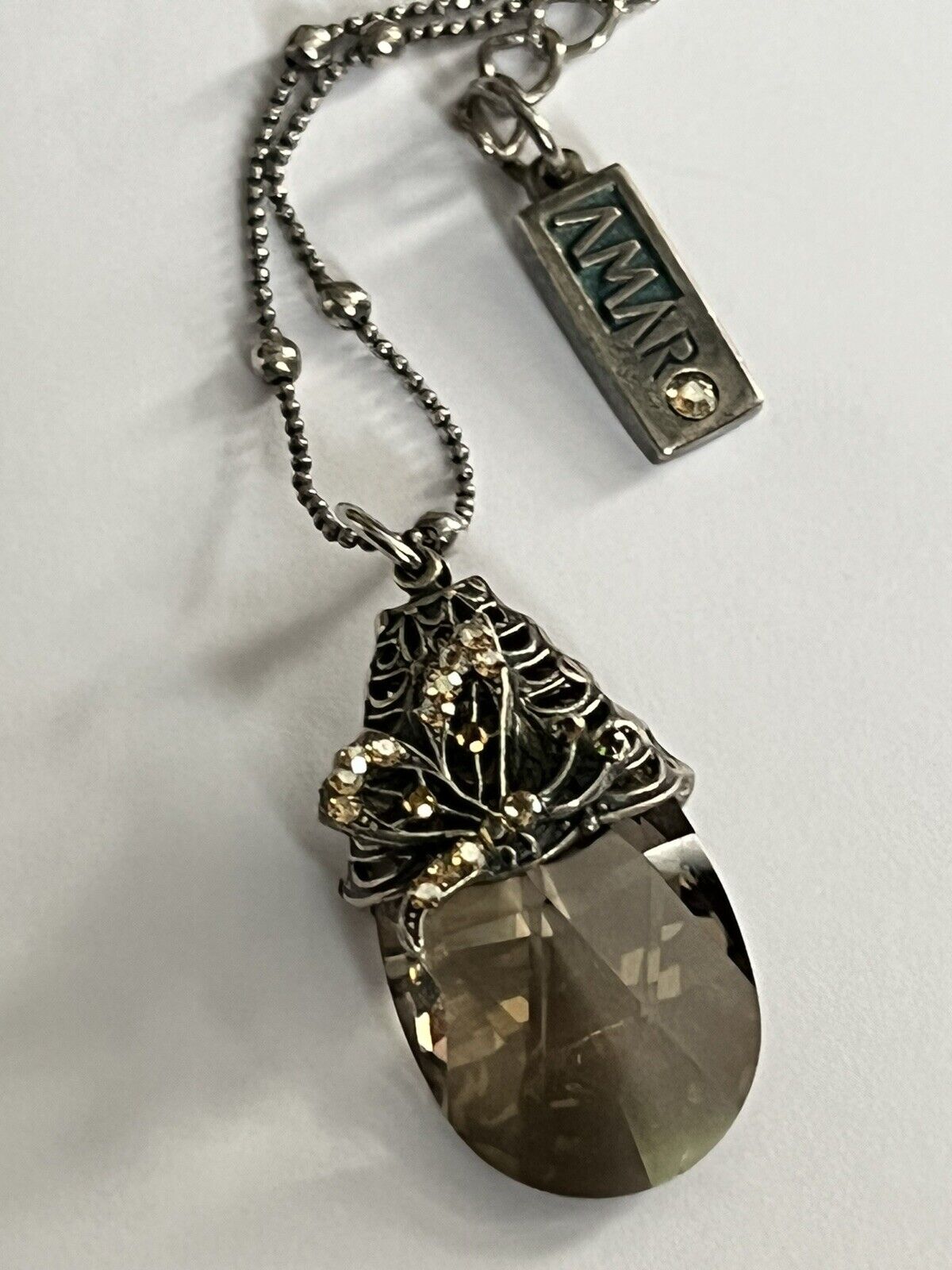 Vintage Designer Amaro Crystal Butterfly Balls On Chain Pendant Necklace