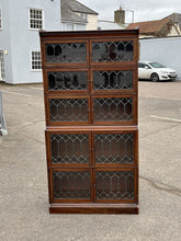 Edwardian Oak Sectional Bookcase With Lead light Glazing.