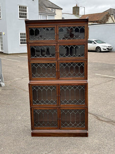 Edwardian Oak Sectional Bookcase With Lead light Glazing.