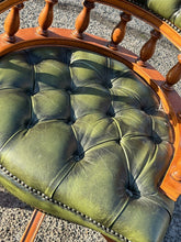 Captains Chair, Green Leather Buttoned Back  Swivel Desk Chair