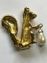 Vintage Gold Tone Squirrel Faux Pearl Brooch