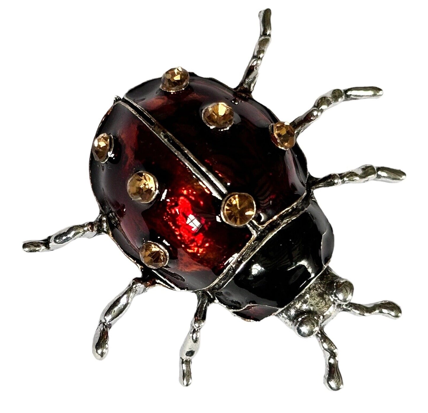 Vintage Red Enamel Diamanté Ladybird Ladybug Brooch