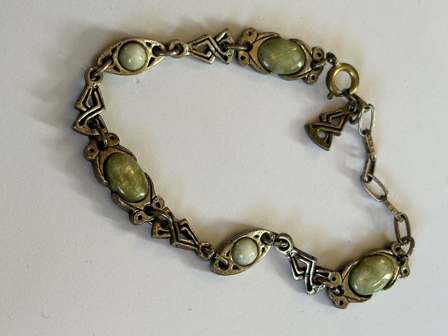 Vintage Miracle Signed Green Stone Celtic Bracelet